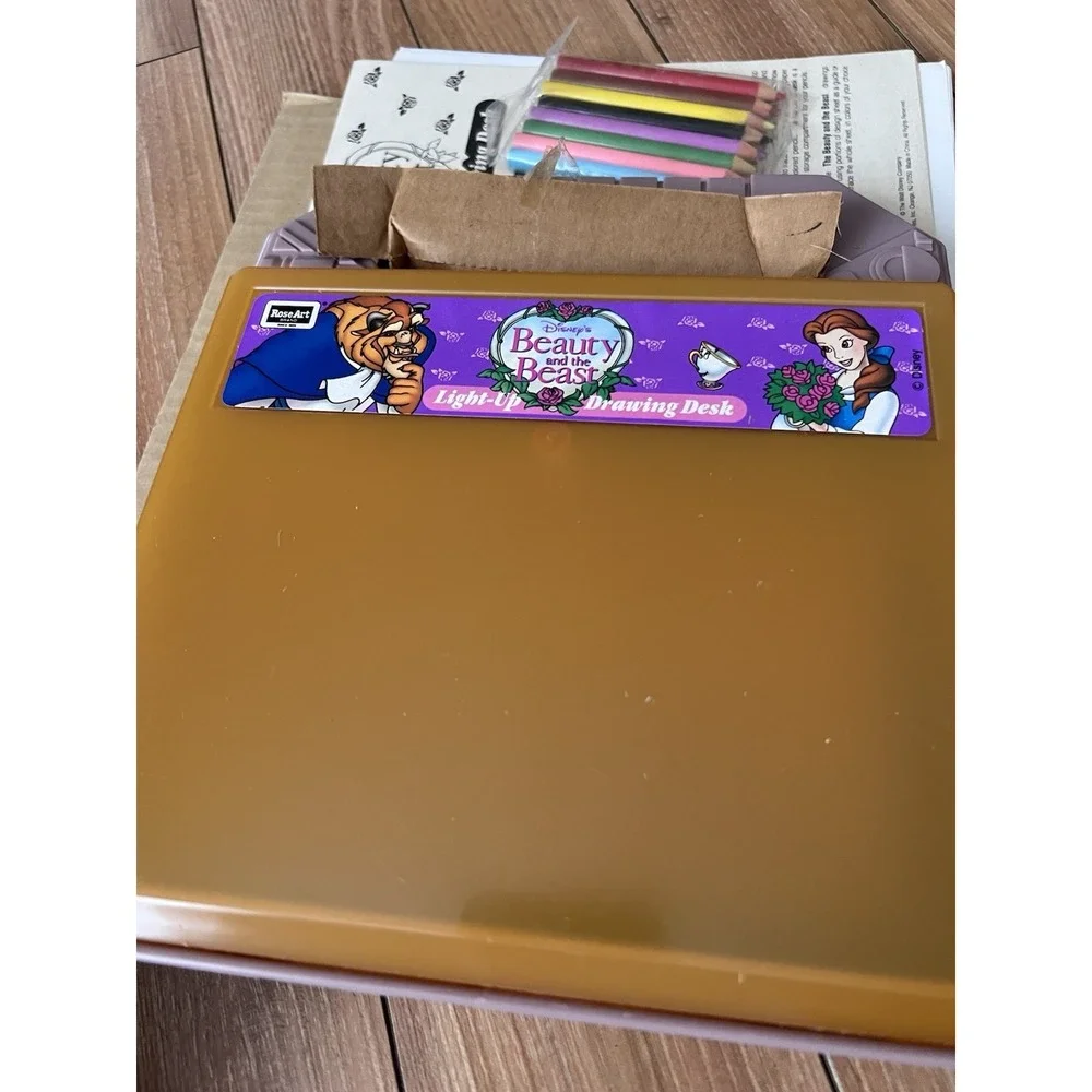 Disney Beauty And The Beast Light Up Drawing Desk Portable Rose Art Vintage 90s